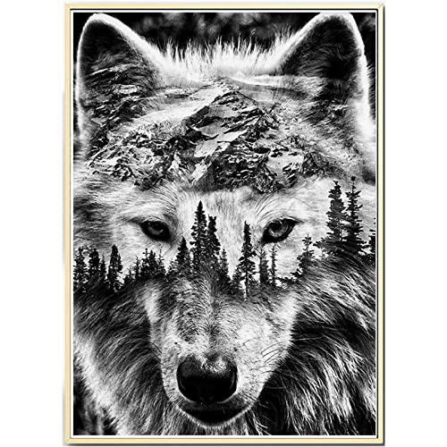 Trayosin Schwarz-Weiß Wolf Wandbilder Wohnzimmer Poster,Bilder als Wanddeko,Modern Wand Deko Bild Wohnzimmer Schlafzimmer,Ohne Rahmen (60x90cm) von Trayosin