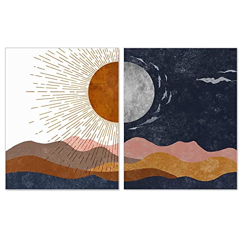 Trayosin Sonne und Mond Poster Set Boho Kunst Wandbilder Wohnzimmer Schlafzimmer,Moderne Abstrakte Bilder Wanddeko,Deko Wandposter OHNE Rahmen (30x40cm) von Trayosin