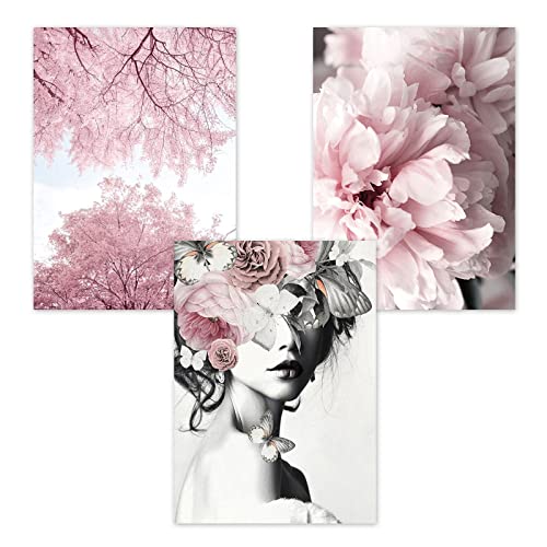 Trayosin Wandbilder Wohnzimmer 3er Premium Set Boho Rosa Pampasgras Poster Wandbilder Deko Bilder, Bilder Wanddeko Schlafzimmer, ohne Rahmen (C,50x70cm) von Trayosin