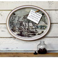 Magnet Board Currier Und Ives - Die Alte Getreidemühle-Fertig Zum Aufhängen Organisiert, Upcycled, Zeitlos von TraysMagnifique