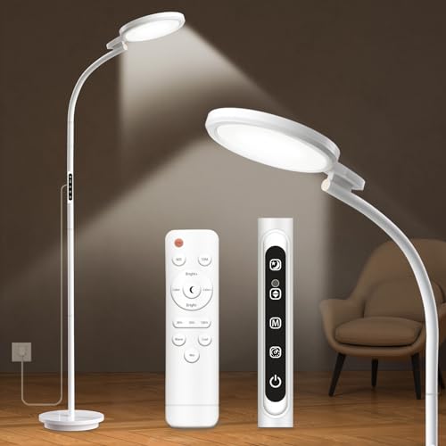 3-in-1 Tageslichtlampe Lichttherapie, Runder Boden Tageslichtlampe Stehlampe, SAD Sonnenlicht Lampe Therapie mit Fernbedienung & Touch Control & Verstellbaren Schwanenhals für Lesen/Büro/Haus von Trayvespace