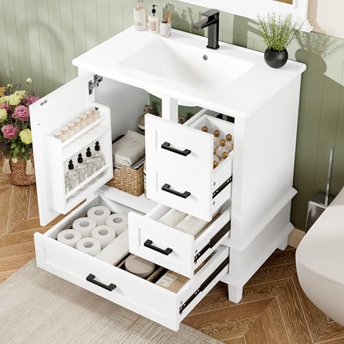 Trdlpyn Bodenstehender Badezimmerschrank 76x46x83,5cm, Badmöbel Set mit Waschbecken, Waschtisch,DREI geräuschlose Schubladen,integriertes Keramikwaschbecken,Einzel Waschtisch, Weiß Trdlpyn Bodenstehender Badezimmerschrank 76x46x83,5cm, Badmöbel Set mit Waschbecken, Waschtisch,DREI geräuschlose Schubladen,integriertes Keramikwaschbecken,Einzel Waschtisch, Weiß von Trdlpyn
