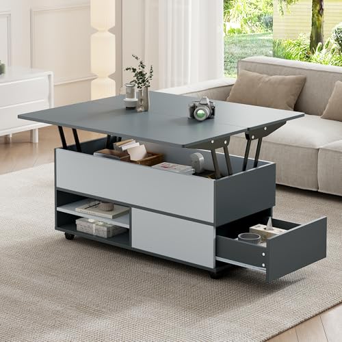 Trdlpyn Couchtisch Höhenverstellbarer 100 * 98 * 65cm, Beistelltisch Kaffeetisch mit Verstecktem Stauraum und Ablage, Sofatisch mit Rollen und Schubladen, Wohnzimmertisch Trdlpyn Couchtisch Höhenverstellbarer 100 * 98 * 65cm, Beistelltisch Kaffeetisch mit Verstecktem Stauraum und Ablage, Sofatisch mit Rollen und Schubladen, Wohnzimmertisch von Trdlpyn