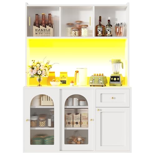 Trdlpyn Hochschrank Buffetschrank mit LED-Beleuchtung, Küchenschrank Vitrinenschrank mit Schubladen und Verstellbaren Ablagen, Sideboard Anrichte Kommode Esszimmermöbel, Weiß Trdlpyn Hochschrank Buffetschrank mit LED-Beleuchtung, Küchenschrank Vitrinenschrank mit Schubladen und Verstellbaren Ablagen, Sideboard Anrichte Kommode Esszimmermöbel, Weiß von Trdlpyn