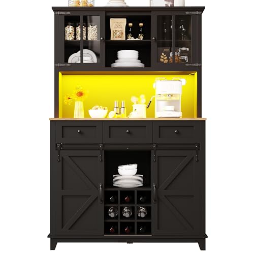 Trdlpyn Küchenschrank Buffetschrank (105×38.4×180cm), Küchenbuffet Hochschrank mit LED-Beleuchtung, Sideboard Vitrinenschrank mit Verstellbaren Ablagen, Anrichte Kommode Esszimmermöbel von Trdlpyn