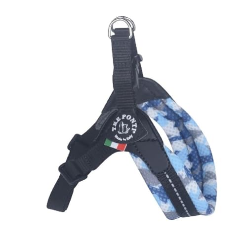 Tre Ponti Geschirr Easy Fit Soft Mesh Verstellbarer Bauchgurt, Farbe:hellblau Camouflage, Größe:Gr.4/48-65 cm/bis 14 kg von Tre Ponti