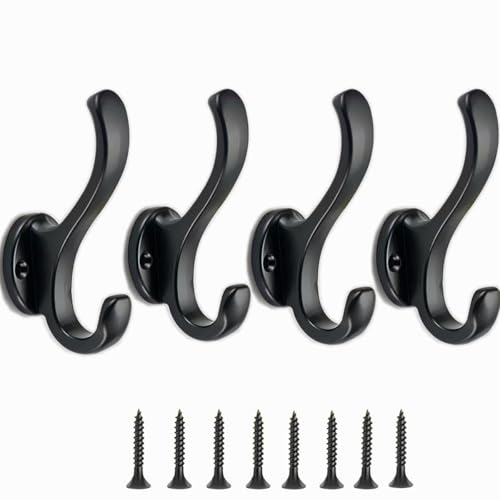 Tread star 4 Stück Kleiderhaken, Haken Garderobe Doppelt Wandhaken garderobenhaken schwarz,coat hooks，wandhaken，Garderobenhaken,Metall Wandhaken Rustikal,Mantelhaken,Huthaken, (schwar-D) von Tread star