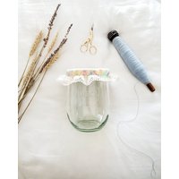 Glashülle Für Sauerteig-Vorspeise/Vintage-stoff Spitze Glashaube Weck-Glashülle Weithals-Einmachglashülle Pastellfarben von TreadlesAndThreads