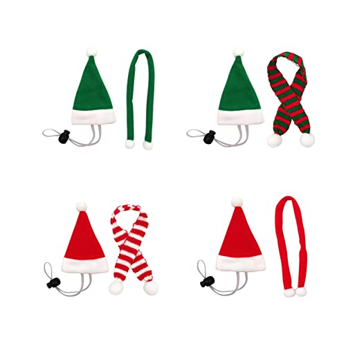 Treadyouth Weihnachtsmütze Hund 4 Stück elastischer Schal für Hühner + 4 Stück Weihnachtsmütze Pet-Set Schal Lock Hundehalstuch Kleine Hunde (Red,Green #1, One Size) von Treadyouth