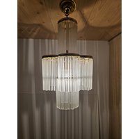 Vintage Glass Rod Chandelier, Elegant Mid, Century Pendant Light, Art Deco Style 1970, Parisian Salon von Treasortrove