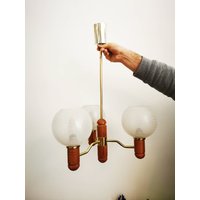 Vintage Wooden Lamp Made in Germany Gold Glass von Treasortrove