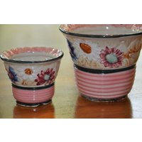 Besetzt Japan Rosa Und Blau Geblümten Container Blumentopf Pflanzer Paar von TreasureTimeCapsule