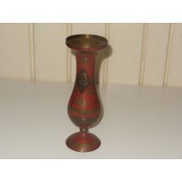 Vintage Messing Emaille Lackierte Metall Vase von TreasureTimeCapsule