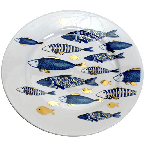 SET 6 St. Desserteller Blue Fish Fisch Blau Gold 21cm Kuchenteller Teller Geschirr Porzellan Kommunion Konfirmation Taufe von Treasured Memory