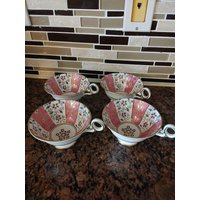 Vintage Pink Handbemalte Radfords Fenton China 4 Teetassen von TreasurehuntsShop