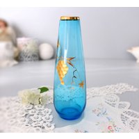 Vintage Blaue Glasvase, 24K Gold Grape Vine, Japan Art Vintage Blaue Glasvase, 24K Gold Grape Vine, Japan Art von TreasuresByJana