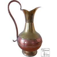 Antike Messing Geprägte Kupfer Krug Vase Laiton Cuivre Martelé Bauernhaus Dekor Küche Französisch Gemacht Geschenk Circa 1930Er Jahre von TreasuresOfFrance