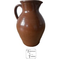 Vintage Französisch Rustikal Krug Vase Poterie Des Moines Servieren Getränke Display Wasserkrug Glasierte Keramik Küche Dekor Geschenk Circa 1990 von TreasuresOfFrance