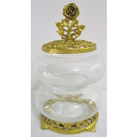 Antike Vanity Rose Ormolu Double Stacked Klarglas Trinket Schüsseln von TreasuresWithEric