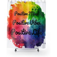 Duschvorhänge, Positive Mind, Vibes, Life, Inspirierende Zitate, Badezimmer Dekor, Wasserfarben, Regenbogen, Wohnkultur, Geschenk von TreasuresbyKroog