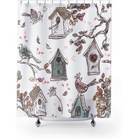 Vogelhaus Duschvorhänge, Vögel, Bäume, Badezimmer Deko, Wohndekor, Bestseller, Blau, Blätter, Herbst Mama Geschenke, Geschenke Für Das Zuhause von TreasuresbyKroog