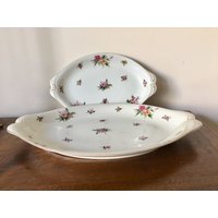 Zwei Exquisite Vintage Tabletts Von Crescent China, Japan. Eine Große Ovale Tablett Über 18 Zoll Und Eine Kleinere 13 1/2 von TreasuresofGG