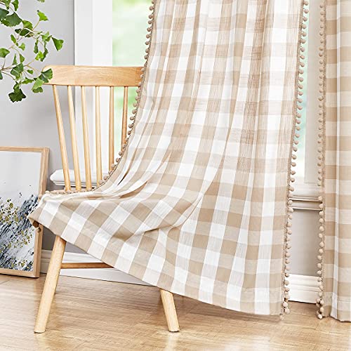 Pompon Buffalo Karo Vorhänge Taupe und Weiß Plaid Fenster Behandlung Set 241,3 cm Rustikale Bauernhaus Vorhänge für Wohnzimmer Schlafzimmer Kinderwohnheim 2 Stück Stangentaschen von Treatmentex