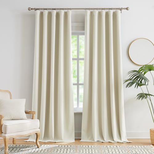 Treatmentex 2er-Set Blickdichte Vorhänge mit Kräuselband Thermogardine Kälteschutz Verdunklungsvorhang Beige Gardinen Wämreisolierend für Schlafzimmer Wohnzimmer, 245x140cm (HxB) von Treatmentex