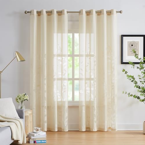 Treatmentex Durchsichtig Spitze Vorhang Jacquard Gardinen mit Ösen Blättermuster Halbtransparente Vorhänge Vintage Dekoschal Ösenvorhänge für Schlafzimmer Wohnzimmer, Beige, 2 Stücke,140×225CM(B×H) Treatmentex Durchsichtig Spitze Vorhang Jacquard Gardinen mit Ösen Blättermuster Halbtransparente Vorhänge Vintage Dekoschal Ösenvorhänge für Schlafzimmer Wohnzimmer, Beige, 2 Stücke,140×225CM(B×H) von Treatmentex