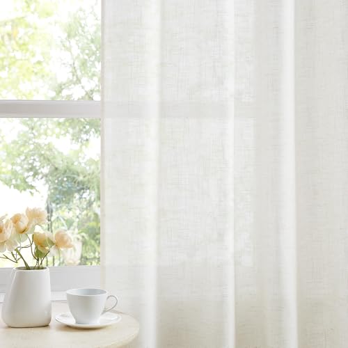 Treatmentex Leinen Gardinen mit Ösen 136cm Breite Slub-Textur Halbtransparent Ösenvorhang Gardinen Leinenoptik Lichtdurchlässig Vorhänge für Schlafzimmer Bauernhaus Wohnzimmer-2 Stücke 136x225CM Natur von Treatmentex