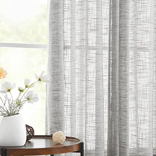 Treatmentex Leinen Gardinen mit Ösen 140cm Breite Slub-Textur Halbtransparent Ösenvorhang Gardinen Grau Leinenoptik Lichtdurchlässig Vorhänge für Schlafzimmer Bauernhaus Wohnzimmer-2 Stücke,140x180CM von Treatmentex