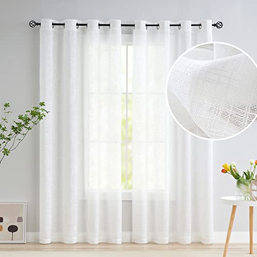 Treatmentex Leinen Gardinen mit Ösen 140cm Breite Slub-Textur Halbtransparent Ösenvorhang Gardinen Weiss Leinenoptik Lichtdurchlässig Vorhänge für Schlafzimmer Bauernhaus Wohnzimmer-2 Stücke,140x225CM von Treatmentex