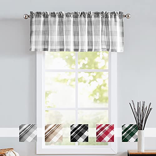 Treatmentex Grau-weiße Büffelkaro-Volant-Vorhänge für Küche, Fenster, Oberseite, kariert, Landhausvolants für Wohnzimmer, Schlafzimmer, 132,1 x 38,1 cm, 1 Vorhang von Treatmentex