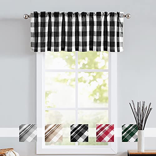 Treatmentex Volant-Vorhänge für Wohnzimmer, Küche, kariert, kariert, Fenster, oben, Volant für Waschküche, 132,1 x 38,1 cm, Schwarz / Weiß von Treatmentex