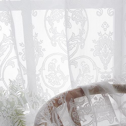 Treatmentex Weiße Spitzen-Vorhänge für Wohnzimmer, 213.4 cm, durchsichtige Spitzen-Fensterpaneele im viktorianischen Vintage-Stil, Blumenmuster, Stangentasche, 137 cm von Treatmentex