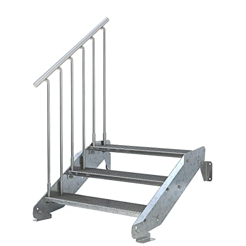 Außentreppe 3 Stufen 100 cm Laufbreite - einseitiges Geländer links - Anstellhöhe 42 cm bis 64 cm - Gitterroststufe ST2 - feuerverzinkte Stahltreppe 1000 mm Stufenlänge - montagefertiger Bausatz Außentreppe 3 Stufen 100 cm Laufbreite - einseitiges Geländer links - Anstellhöhe 42 cm bis 64 cm - Gitterroststufe ST2 - feuerverzinkte Stahltreppe 1000 mm Stufenlänge - montagefertiger Bausatz von Trebado