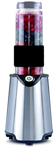 Trebs Smoothie to go Mixer und 2x 570ml Trinkbecher, praktisch für unterwegs, aus rostfreiem Edelstahl, leistungsstarke 300 Watt, schwarz und silber von Trebs