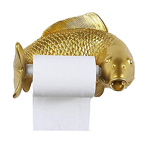 Trebyott Kreative Persönlichkeit Fischharz-Toilettenpapierspender Haushalt Wandmontierte wasserdichte Toilettenschale Toilettenpapierbox (Farbe: Gold) von Trebyott