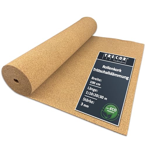 Trittschalldämmung TRECOR Rollenkork - Stärke 3 mm - Natürliche und Ökologische Akustik Tritt- und Gehschalldämmung für Laminat und Parkettböden - 5 m² Rolle (5m²) von Trecor