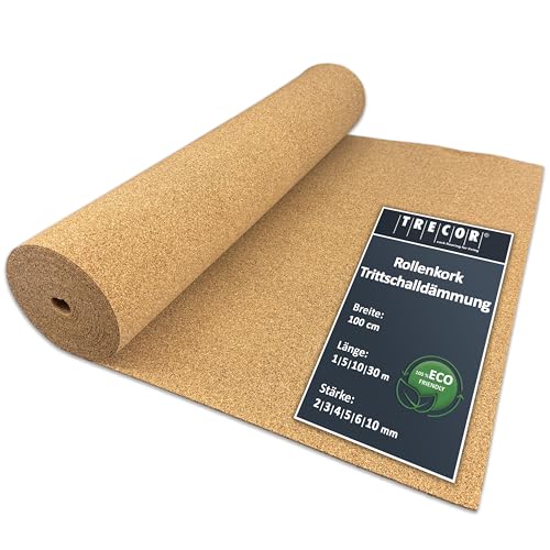 ökologische Trittschalldämmung TRECOR Rollenkork/Trittschallkork - Stärke 2 mm - Dichte: 200 kg/m³ - 20 m² Rolle von Trecor