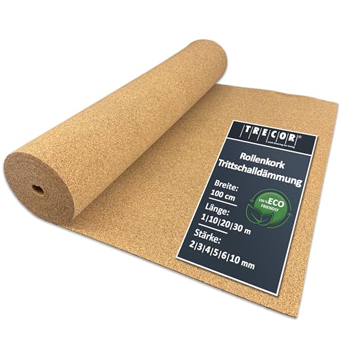 ökologische Trittschalldämmung TRECOR Rollenkork / Trittschallkork - Stärke 2 mm - Dichte: 200 kg/m³ - 10 m² Rolle von Trecor