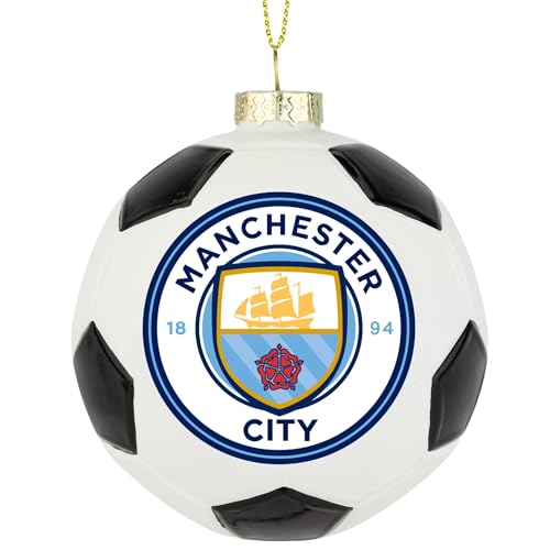 Tree Buddees x Manchester City F.C. Offizielle Fußballkugel Limited Edition Weihnachtsschmuck – Premier League Soccer Team (Glaskugel) von Tree Buddees