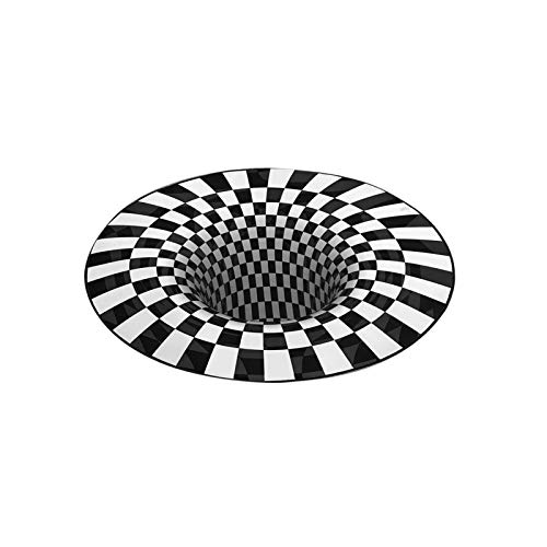Tree2018 3D-Illusion-Teppich, runder Teppich, kariert, optische Täuschungen, rutschfester Teppich, Teppichmatte, Bodenmatte, schwarz-weiße Teppiche, Vlies-Fußmatte, für Schlafzimmer, Wohnzimmer, Büro von Tree2018