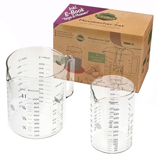 TreeBox Messbecher glas - Messbecher 1l & 500ml - 2er Set - Robuste und hitzebeständige Messbecher Set aus Borosilikatglas - Mikrowellengeeignet - Perfekt zum Backen, Kochen und Mischen, Transparent TreeBox Messbecher glas - Messbecher 1l & 500ml - 2er Set - Robuste und hitzebeständige Messbecher Set aus Borosilikatglas - Mikrowellengeeignet - Perfekt zum Backen, Kochen und Mischen, Transparent von TreeBox