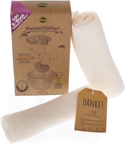 TreeBox Passiertuch - Premium Bio-Baumwolle & Leinen Käsetuch Set - Reißfest & Ultra-Fine für Präzise Filtration - Passiertuch Wiederverwendbar - Cheesecloth - Perfekt für Saft und Suppe - 2 Stück TreeBox Passiertuch - Premium Bio-Baumwolle & Leinen Käsetuch Set - Reißfest & Ultra-Fine für Präzise Filtration - Passiertuch Wiederverwendbar - Cheesecloth - Perfekt für Saft und Suppe - 2 Stück von TreeBox