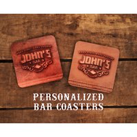 Personalisierte Bar Untersetzer - Designt Wie Leder Bieruntersetzer 4Er Set von TreeBudsDesigns