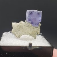 Blauer Fluorit Auf Matrix Aus Yindu Mine, Innere Mongolei, Fluoreszierend, Kommt Mit Vitrine, 4 Gramm von TreeFortBazaar