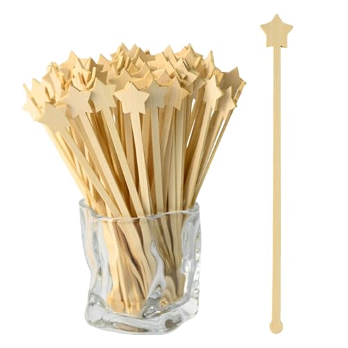 TreeMVI - 200 Stück Einweg-Kaffee-Rührstäbchen aus Bambus, zum Mischen von Getränken, Cocktails, Milchtee (200 Stück - 17,8 cm Stern) von TreeMVI