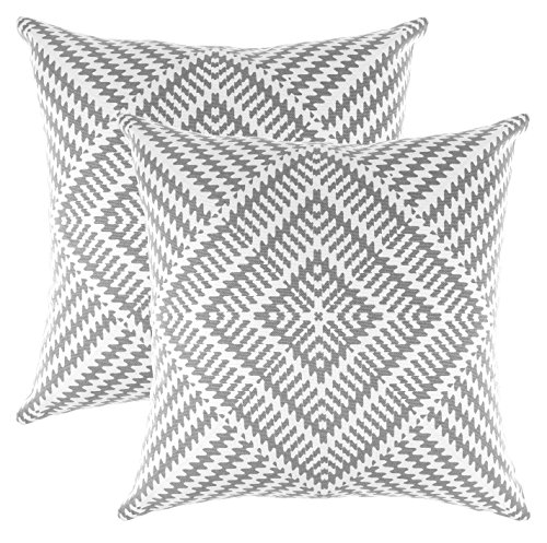 TreeWool Dekorativer Kissenbezug (45 x 45 cm, Grau) Kaleidoskop Design 100% Baumwolle (2er Pack) von TreeWool