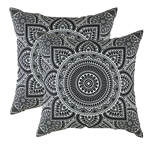 TreeWool Dekorativer Kissenbezug (40 x 40 cm, Schwarz) Mandala Design 100% Baumwolle (2er Pack) von TreeWool